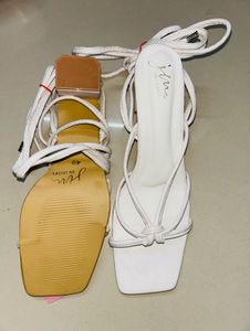 Strappy White Lace-Up Heels