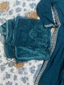 Teal Embroidered Kurta with Dupatta