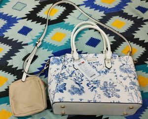 White Floral Handbag with Pouch