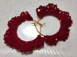 Handmade Crimson Crochet Hoop Earrings