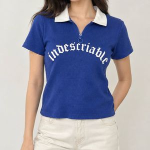 Blue Graphic Zip Polo Shirt