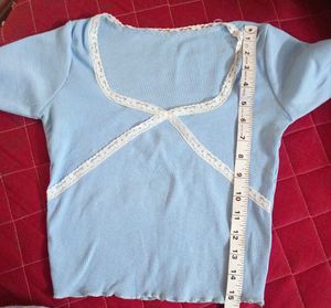 Light Blue Lace Trim Cropped Top