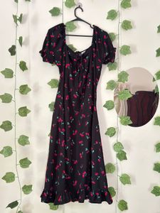 Cute Cherry Print Midi Dress