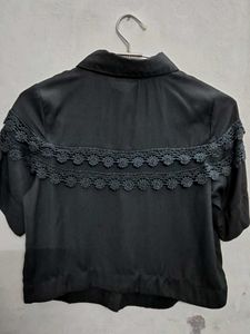 Elegant Black Lace Trimmed Blouse