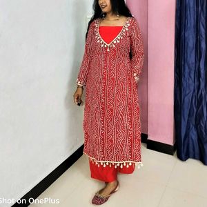 3 Peace Bandhani Print Kurta Set