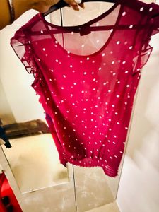Polka Dot Ruffle Sleeve Top