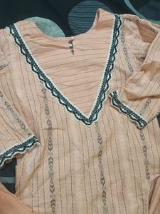Peach Striped Kurta Set with Dupatta