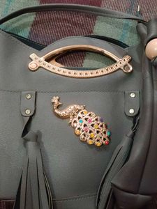Stylish Grey Handbag with Embellishments