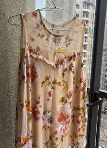 Beige Floral Print Sleeveless Top