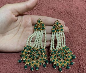 Elegant Green Pearl Drop Earrings