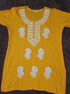 Yellow Kurta with White Floral Embroidery