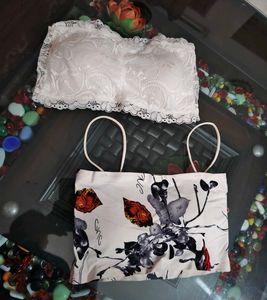 White Lace Bralette &amp; Floral Crop Top combo