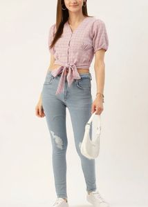 Chic Lavender Tie-Front Crop Top