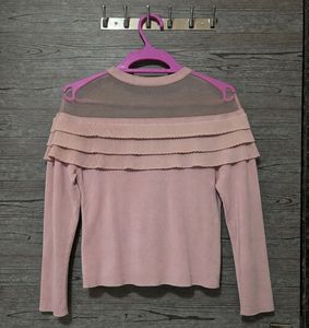 Chic Pink Tulle &amp; Ruffle Top