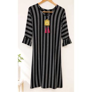 Striped Kurta with Tassel Neckline
