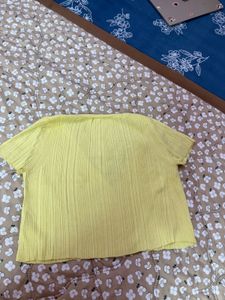 Yellow Ribbed Button-Up Crop Top