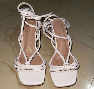 Stylish White Lace-Up Block Heels