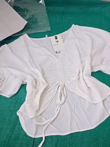 Chic Ruched White Blouse top no 70