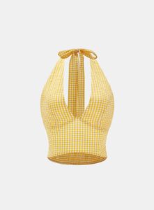 Yellow Gingham Halter Neck Crop Top