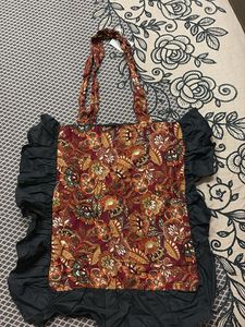 Floral Tote Bag with Ruffle
