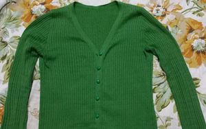 Green Cardigan Ribbed Top