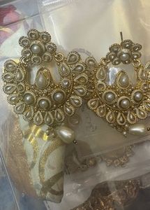 Elegant Pearl &amp; Gold Dangle Earrings