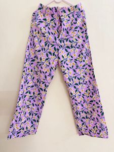 Purple Floral Print Wide Leg Pants