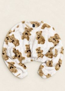 SHEIN Bear Print Plush Fleece Crop Sweatshirt