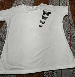 White Butterfly Print T-Shirt