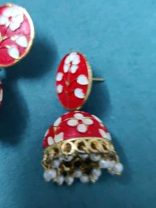 Red Floral Jhumka Earrings