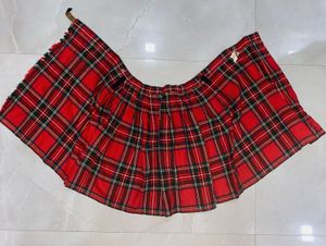Red Plaid Pleated Skirt / Wrap