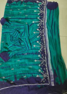 Elegant Teal &amp; Purple Saree like new