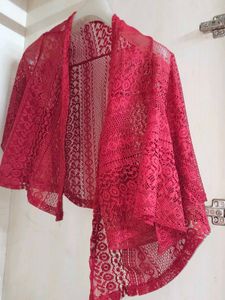 Red Lace Shrug with maxi dress