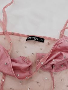 Sparkly Pink Sheer Crop Top