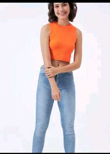 Vibrant Orange Sleeveless Crop Top