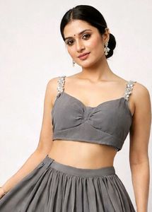 Elegant Grey Lehenga Choli with Stylish Strap