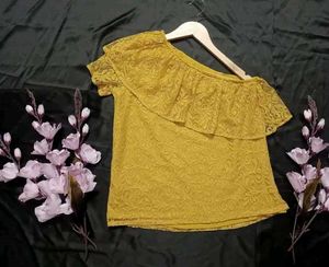 Mustard Lace Off-Shoulder Top