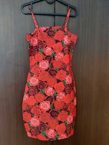 Red Rose Print Mini Dress