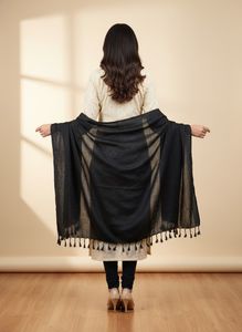 Elegant Black Dupatta with Tassels