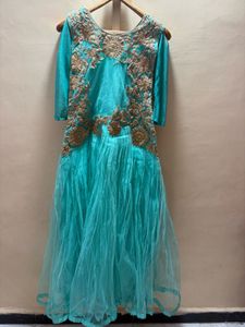 Stunning Teal Embellished Ethnic Gown