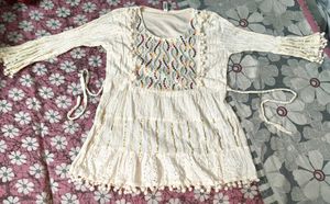 Embroidered Cream Kurta with Colorful Details