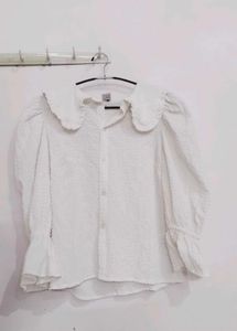 White Textured Puff Sleeve Top