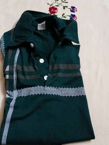 Men's Collared Green Striped Polo Shirt 34 sige