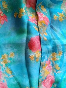 Blue Floral Print Saree