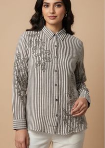Striped Floral Button-Down Shirt