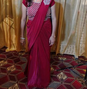 Elegant Red Saree with Embellished Blouse