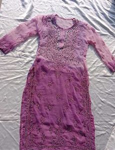 Tie Dry Lavender Chikankari Mirror Work Kurti