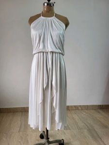 Elegant White Halter Neck Dress Length  46 Inches
