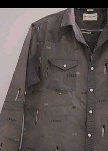 Men's Grey Graphic Print Western Shirt