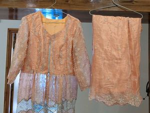 Rich Ethnic Peach Net Top-Palazzo Set